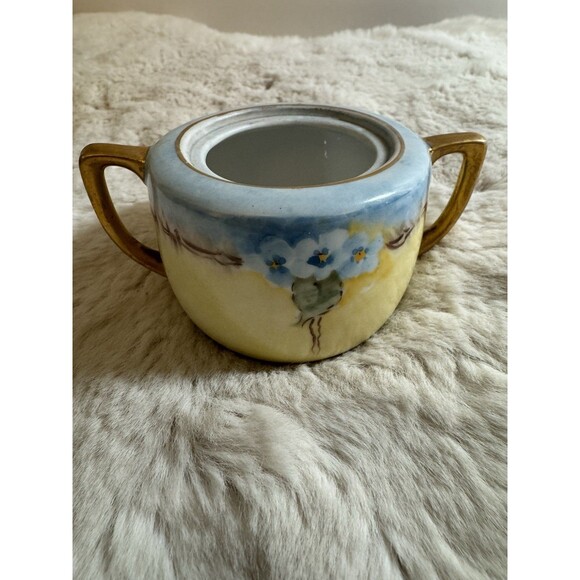 Nippon Sugar Bowl Japan Vintage Antique Yellow Blue Floral No Lid Hand Painted - Picture 1 of 5